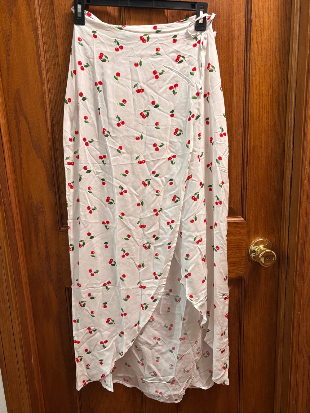 WeWoreWhat White Cherry Print Wrap Maxi Skirt High Slit Size S. NWT